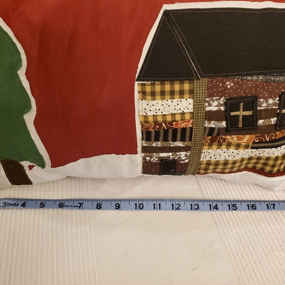 Handmade decorative primitive throw pillows with log cabin and Christmas tree - Picture 4 of 5